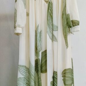 Home white long dress with green print