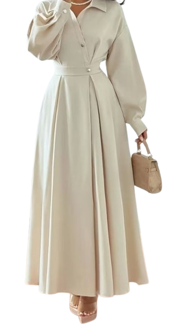 Home elegant cream maxi shirt dress outfit